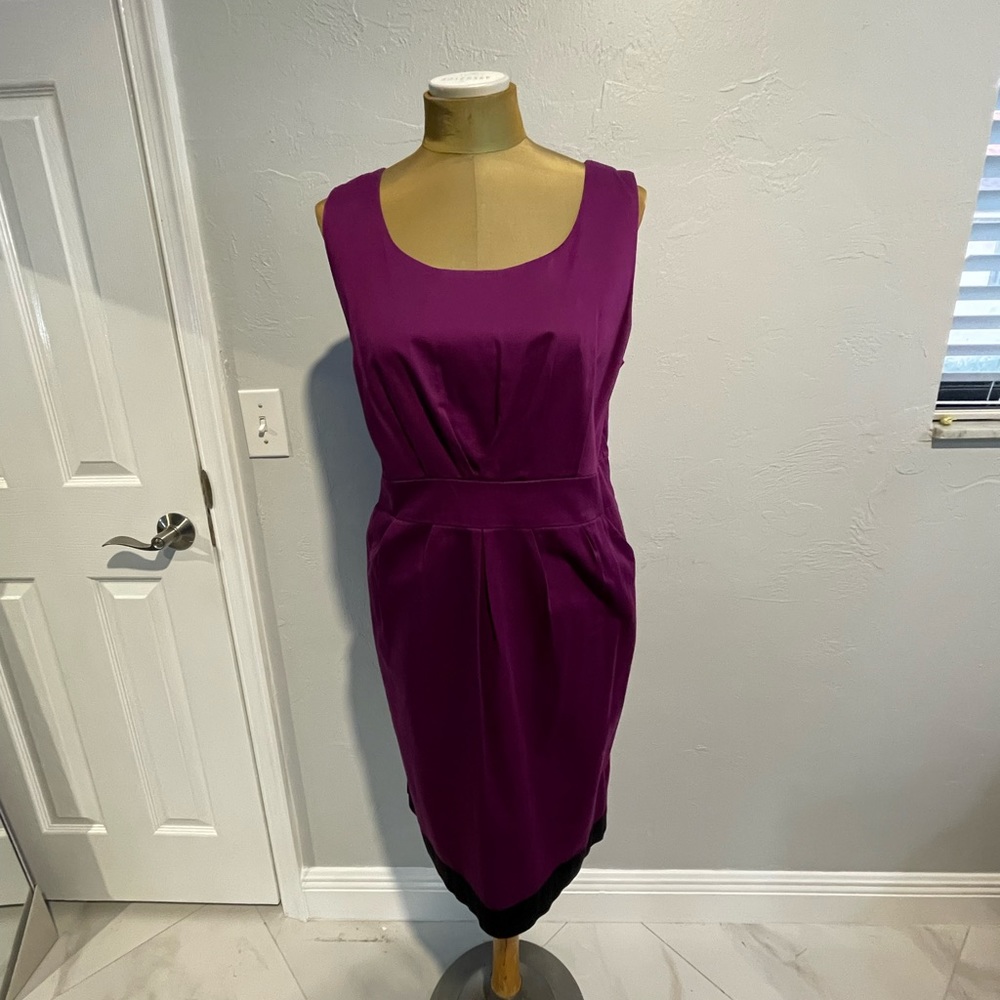 Plum with black trim fitted sleeveless dress